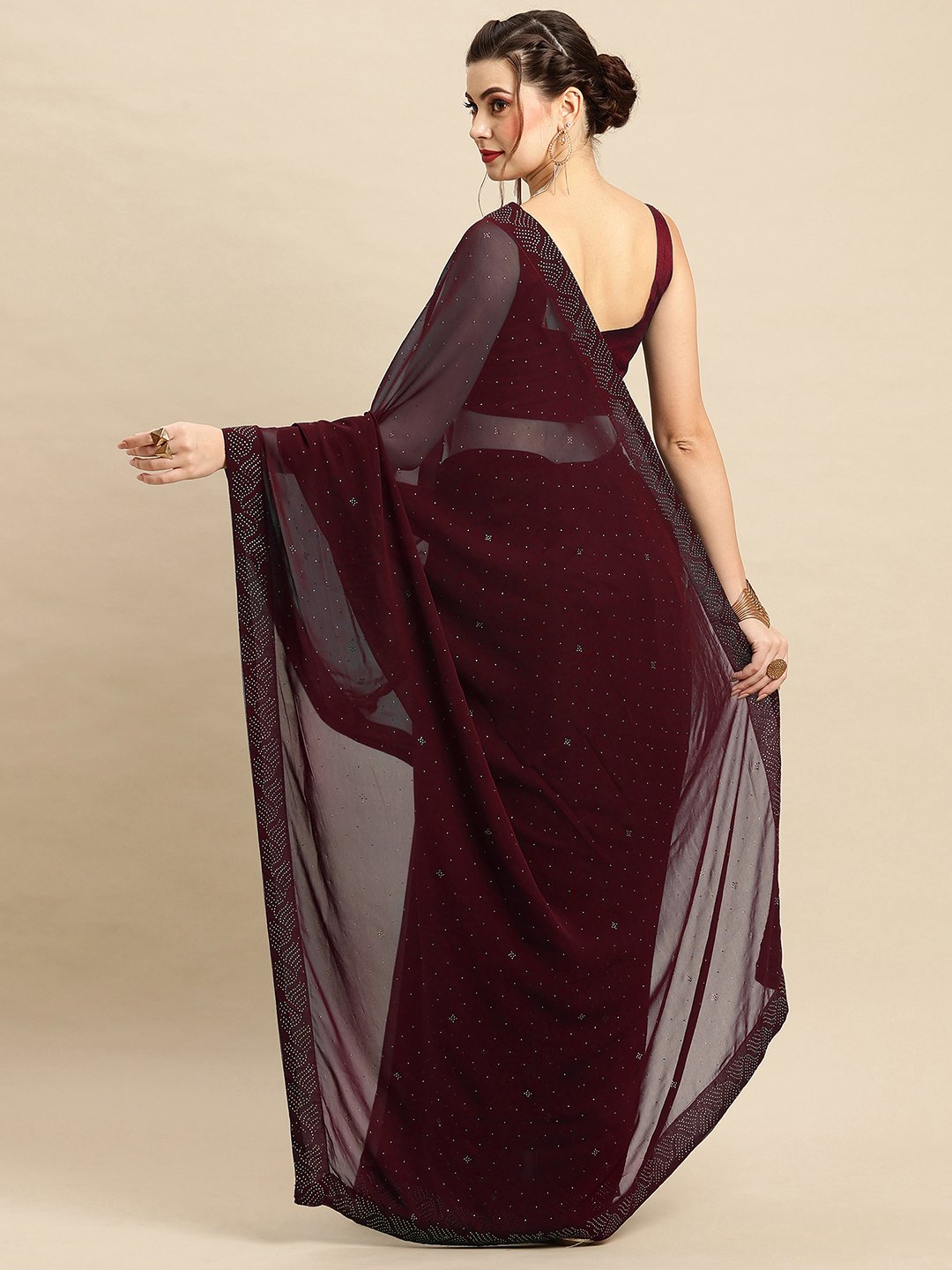 Maroon Party Wear Georgette Embellished Saree