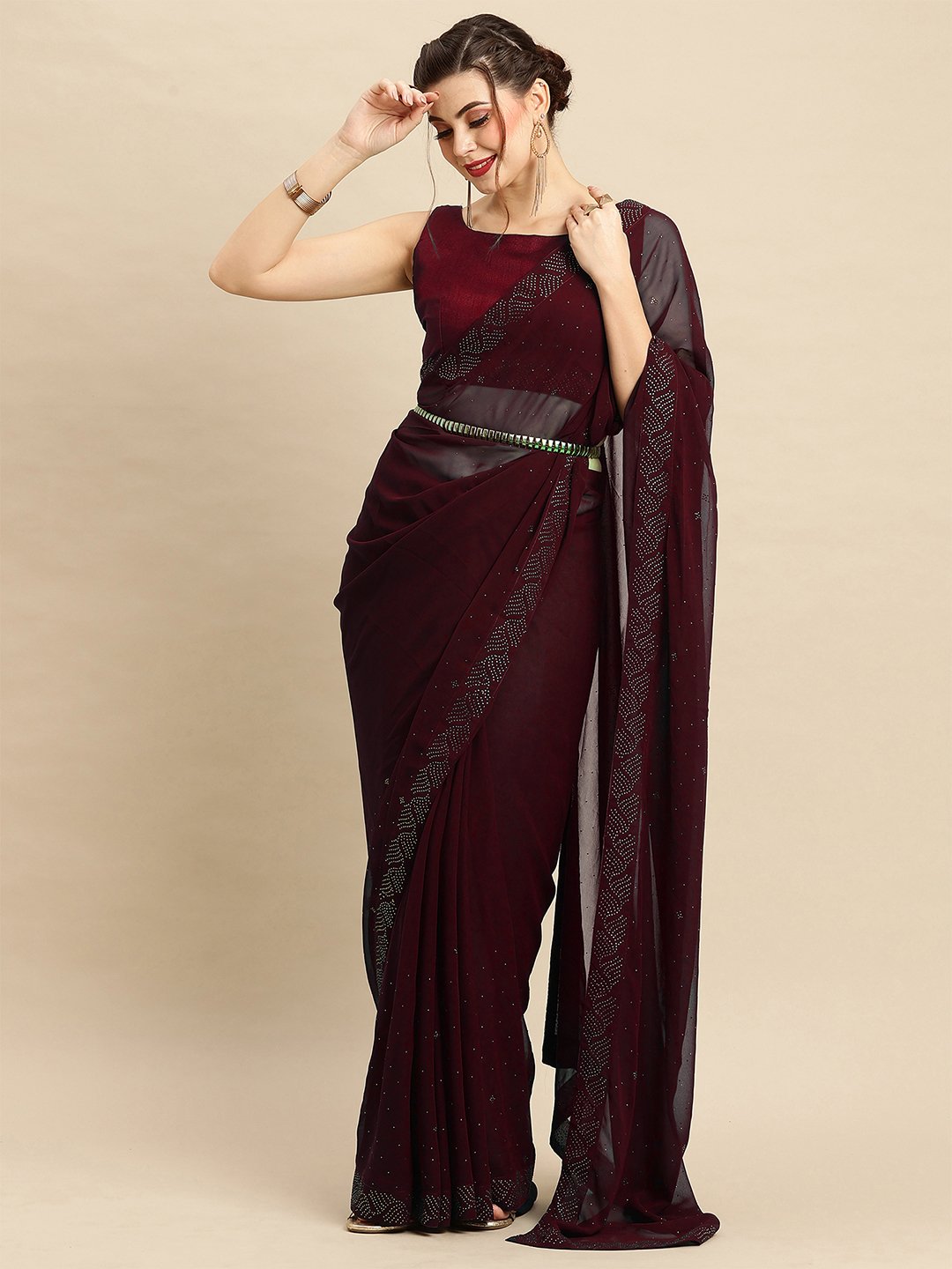 Maroon Party Wear Georgette Embellished Saree