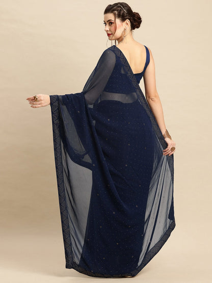 NavyBlue Party Wear Georgette Embellished Saree