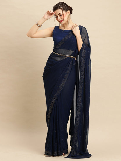 NavyBlue Party Wear Georgette Embellished Saree