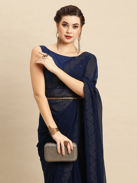 Blue  NavyBlue Party Wear Georgette Embellished Saree