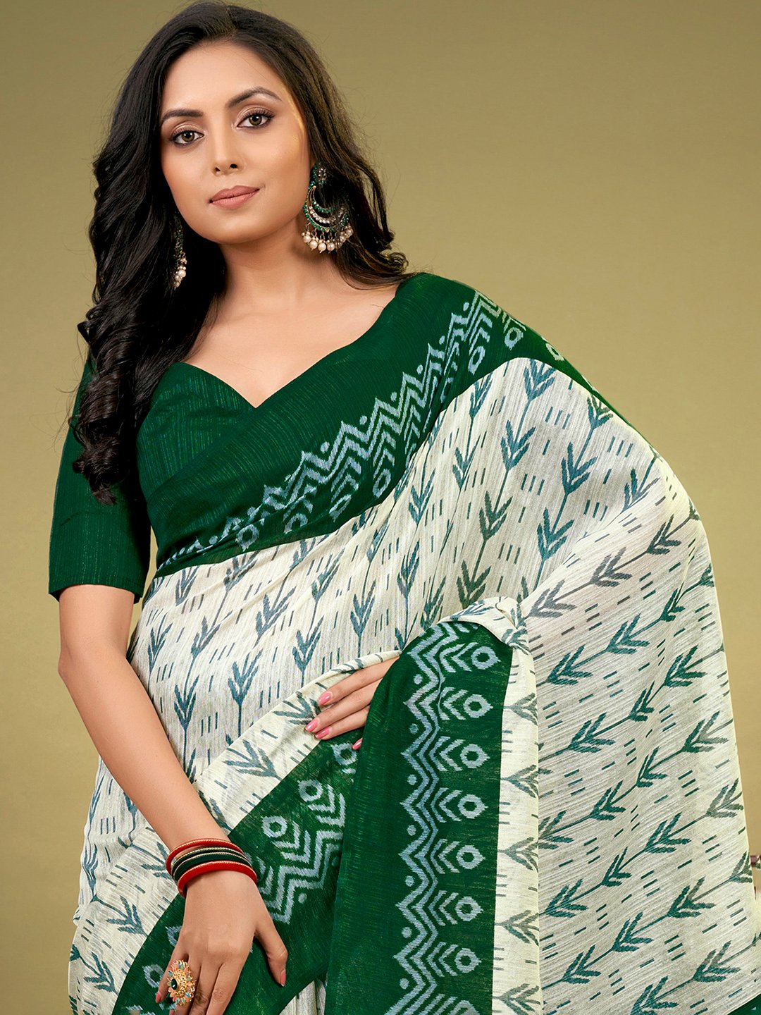 OffWhite Bagh Cotton Blend Printed Saree