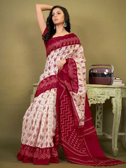 OffWhite Bagh Cotton Blend Printed Saree