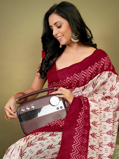 OffWhite Bagh Cotton Blend Printed Saree