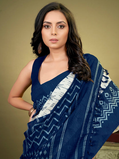 OffWhite Bagh Cotton Blend Printed Saree