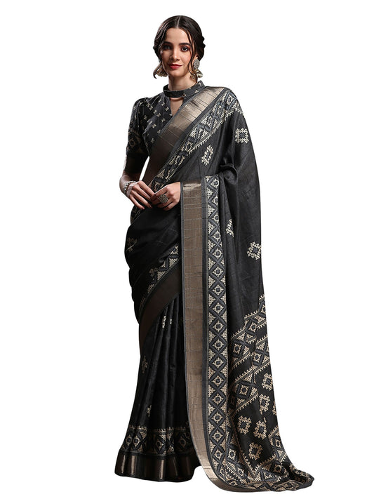 Black Black Sungudi Silk Blend Printed Saree
