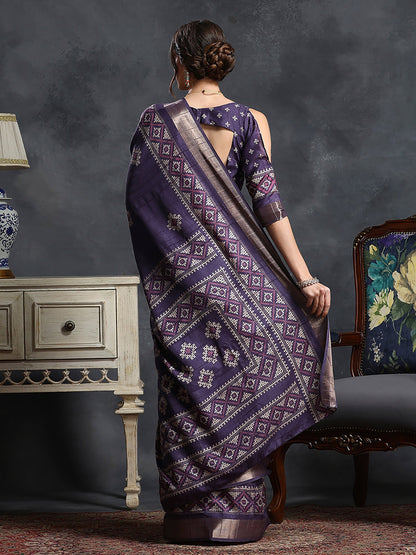 Purple Sungudi Silk Blend Printed Saree