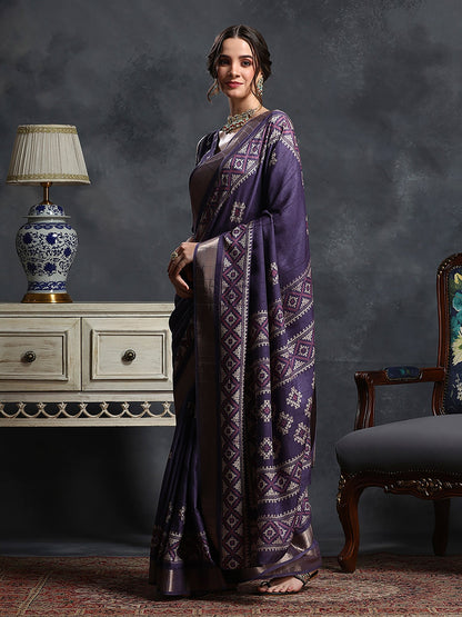 Purple Sungudi Silk Blend Printed Saree