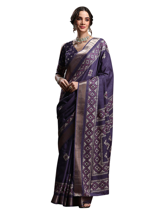 Purple Purple Sungudi Silk Blend Printed Saree