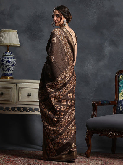 Brown Sungudi Silk Blend Printed Saree