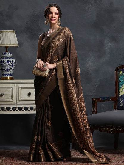 Brown Sungudi Silk Blend Printed Saree