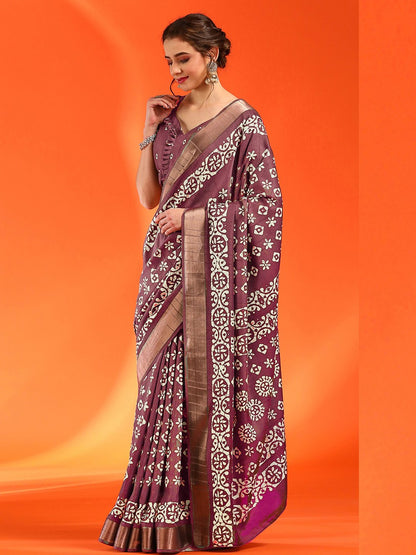 Pink Sungudi Silk Blend Printed Saree
