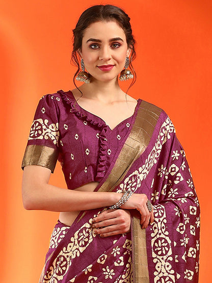 Pink Sungudi Silk Blend Printed Saree