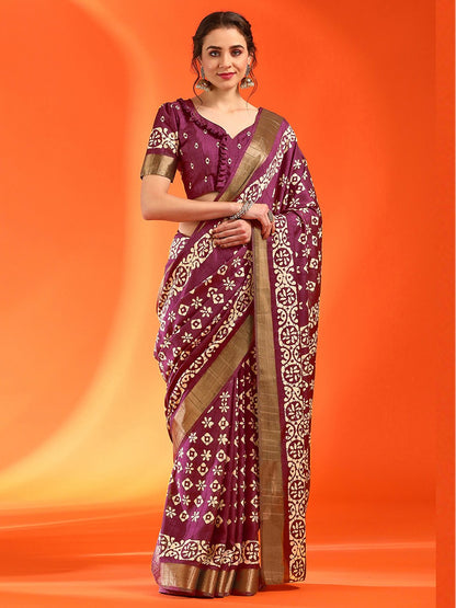 Pink Pink Sungudi Silk Blend Printed Saree