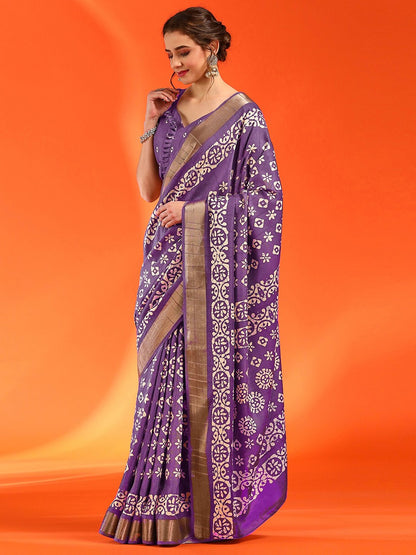 Magenta Sungudi Silk Blend Printed Saree