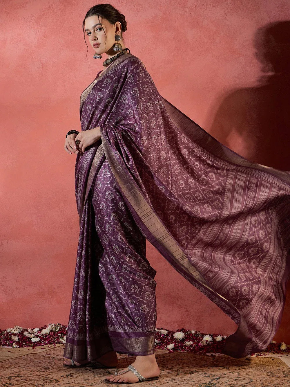 Magenta Pink Soft Printed Silk Saree - The Dori Store