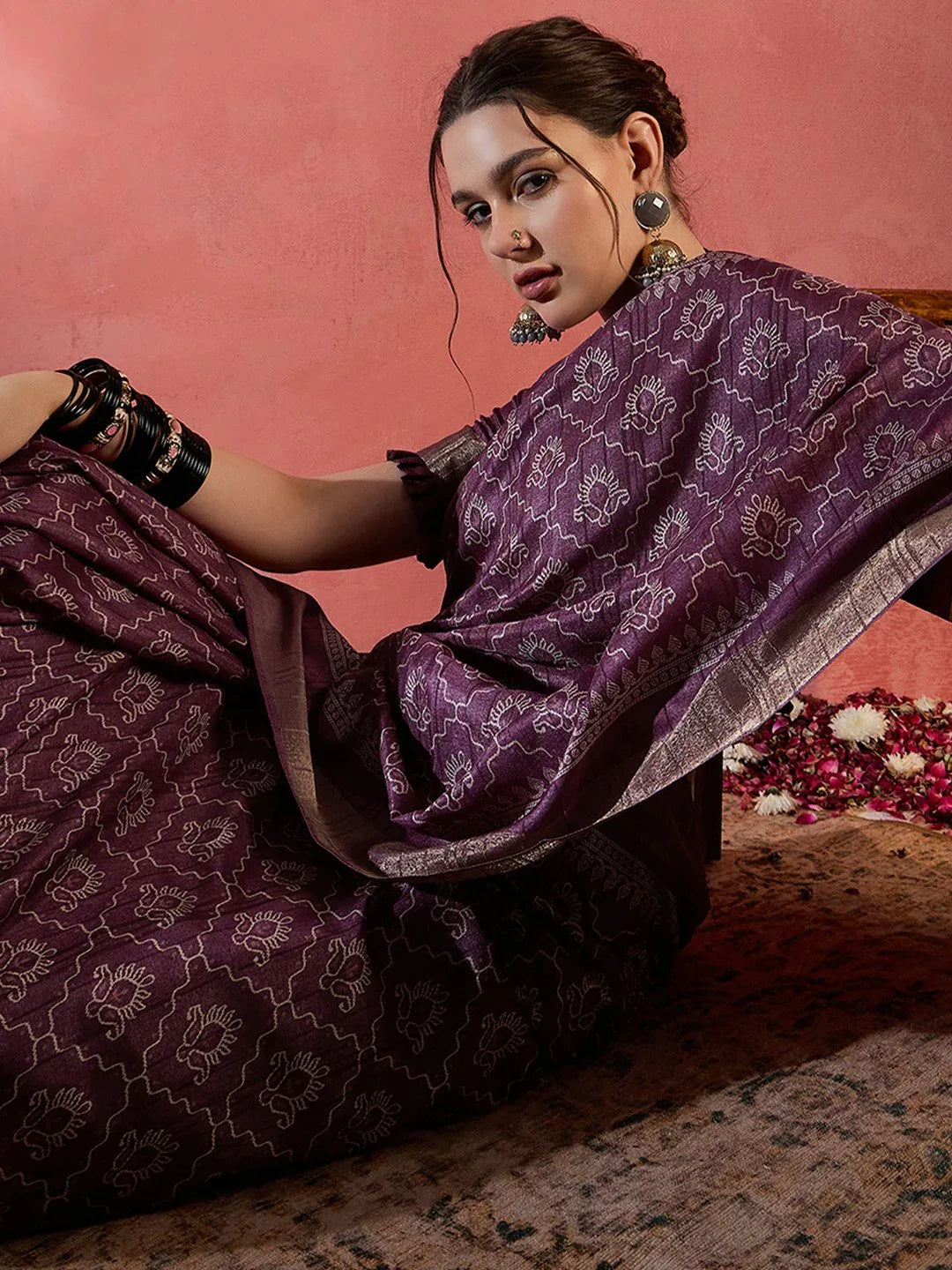 Magenta Pink Soft Printed Silk Saree - The Dori Store