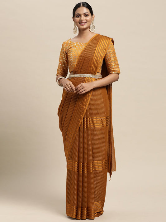 Yellow Mustard Party Wear Georgette  Solid Saree