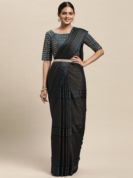 Blue  Tealblue Party Wear Georgette  Solid Saree