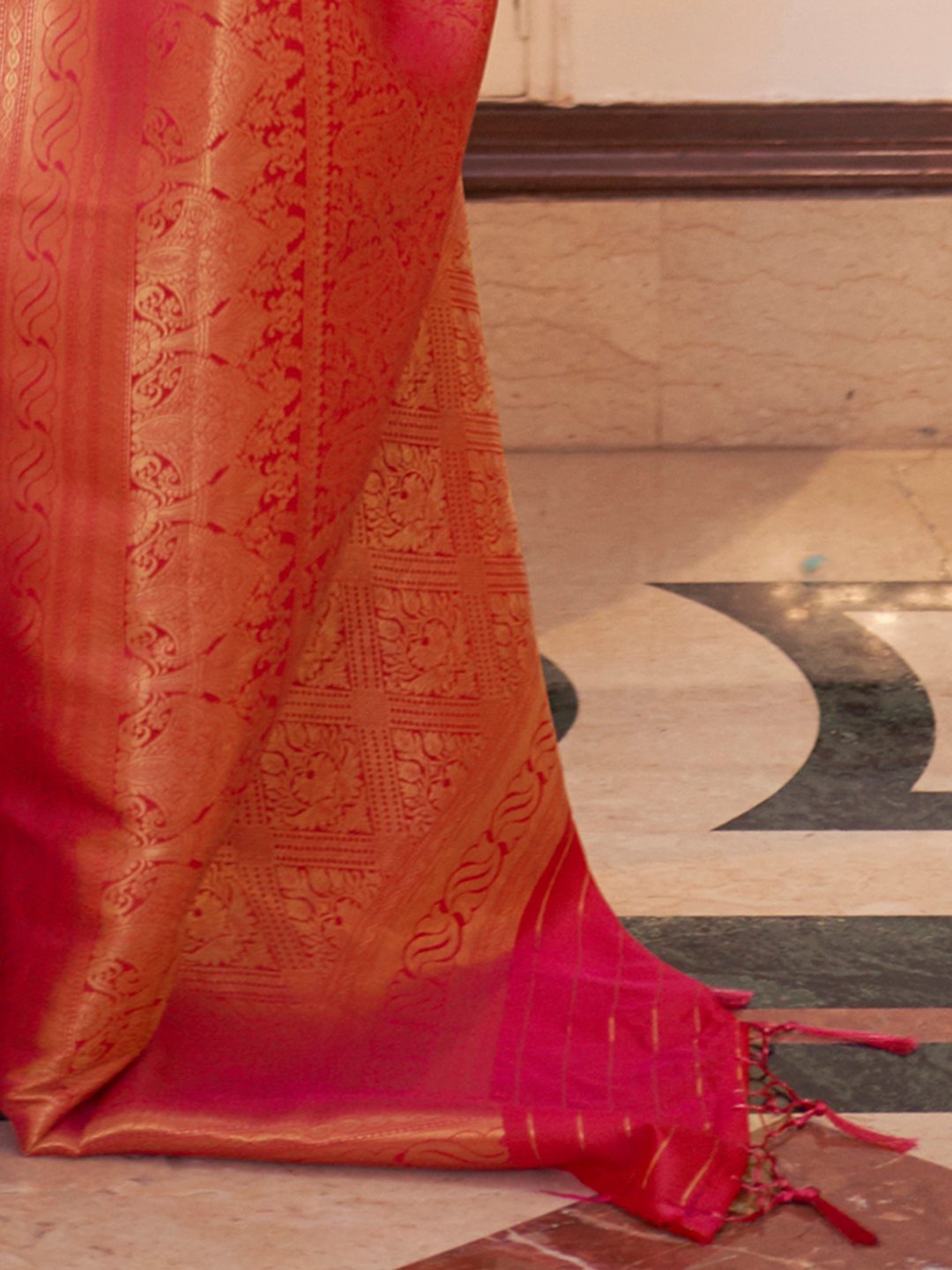 Red Banarasi Silk Blend Woven Saree