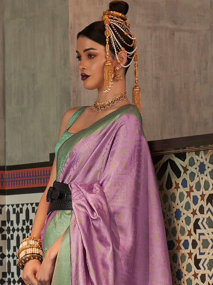 Lavendar Kanjeevaram Silk Blend Woven Saree