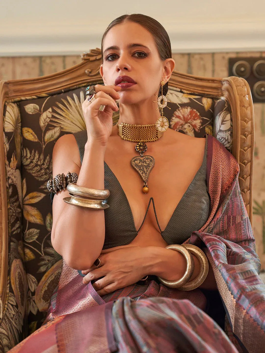 Mauve Banarasi Organza Woven Saree