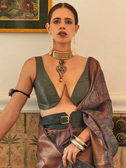 Mauve Banarasi Organza Woven Saree