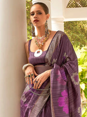 Purple Banarasi Silk Blend Woven Saree