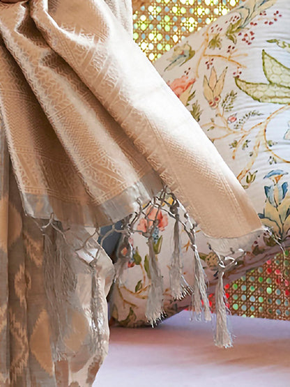 OffWhite Banarasi Tissue Woven Saree