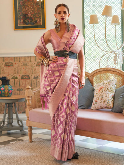 Lavender Lavendar Banarasi Tissue Woven Saree