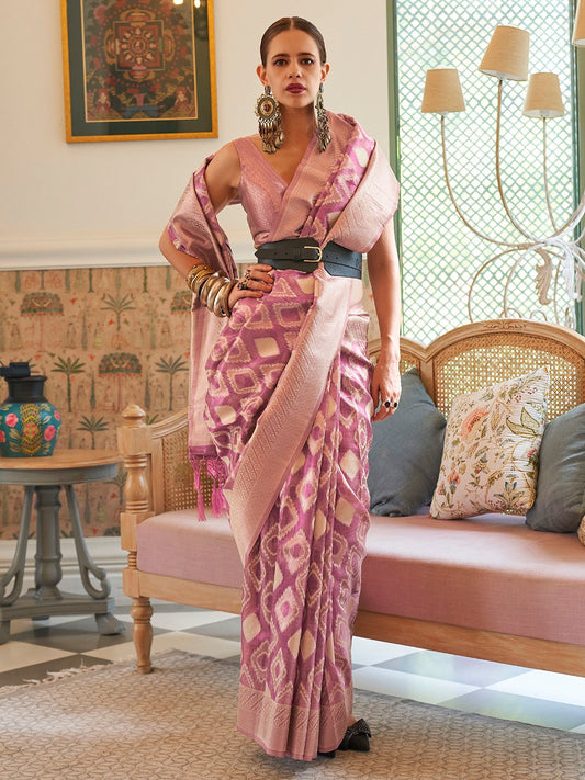 Lavender Lavendar Banarasi Tissue Woven Saree