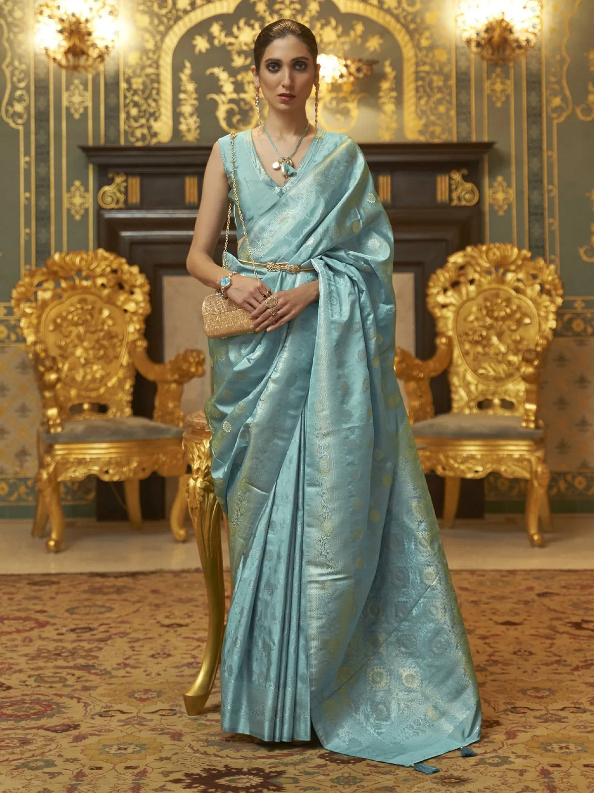 Designer Blue Handloom Banarasi Silk Saree - The Dori Store
