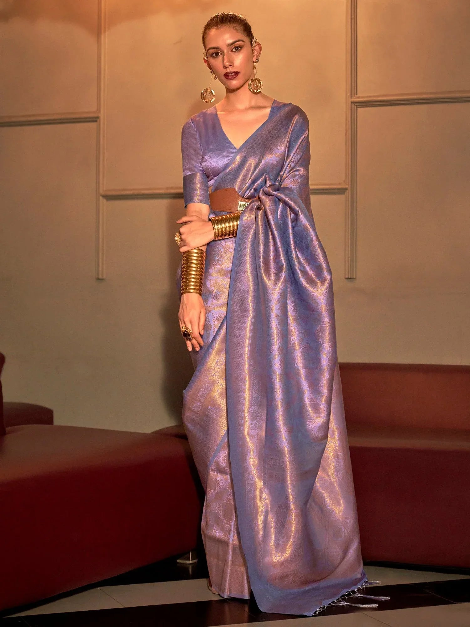 Lavender Purple Kanjeevaram Silk Saree - The Dori Store