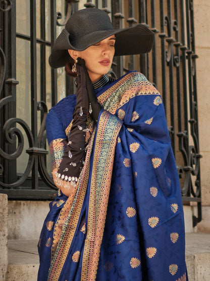 NavyBlue Banarasi Soft Silk Woven Saree