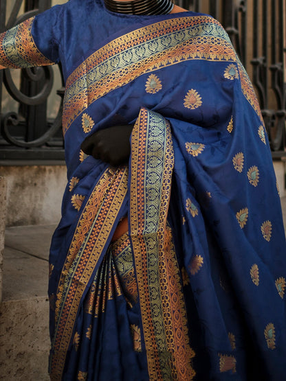 NavyBlue Banarasi Soft Silk Woven Saree