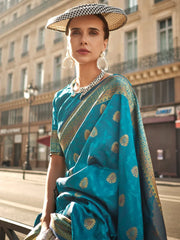 Blue Banarasi Soft Silk Woven Saree - The Dori Store