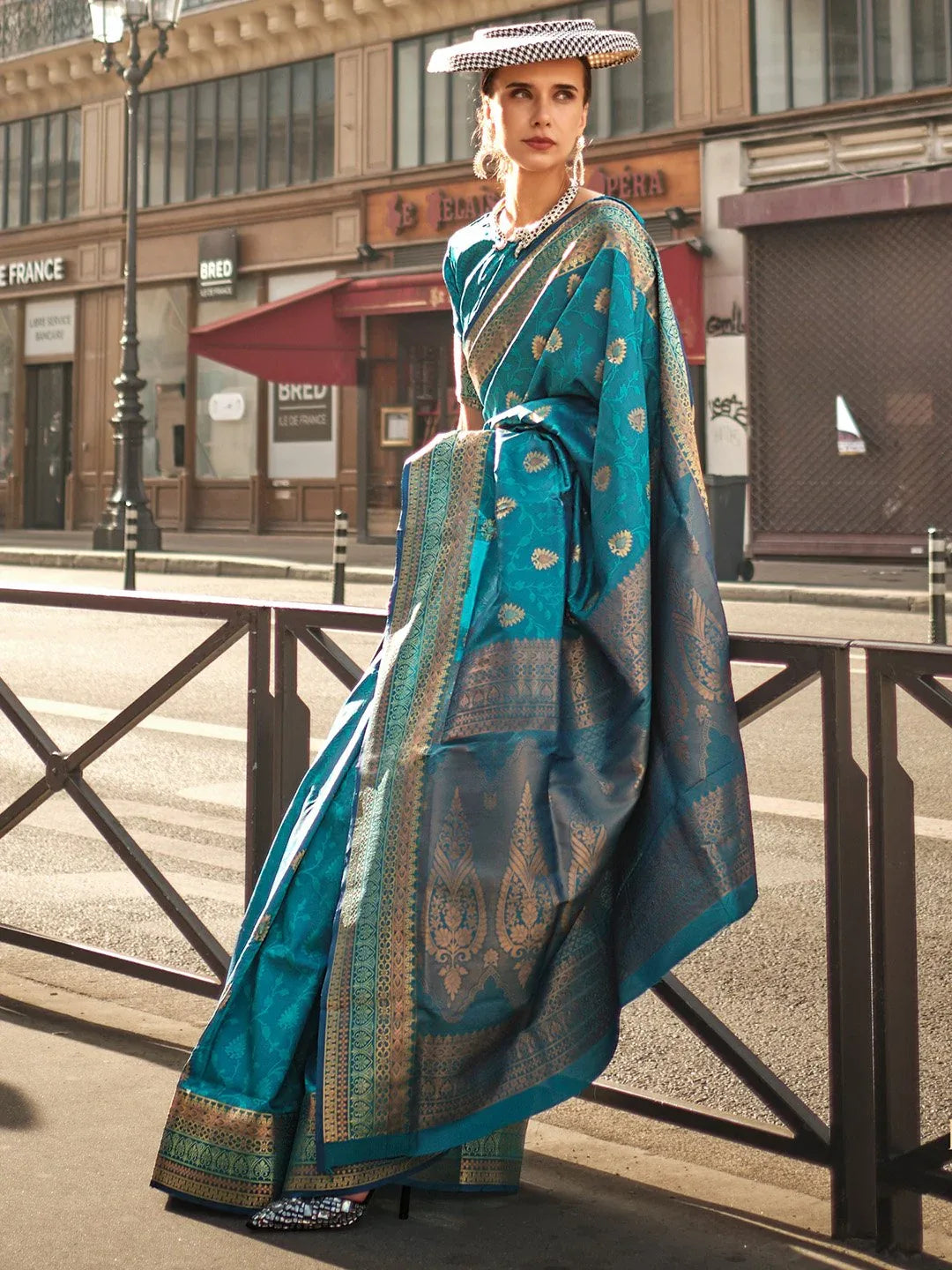 Blue Banarasi Soft Silk Woven Saree - The Dori Store