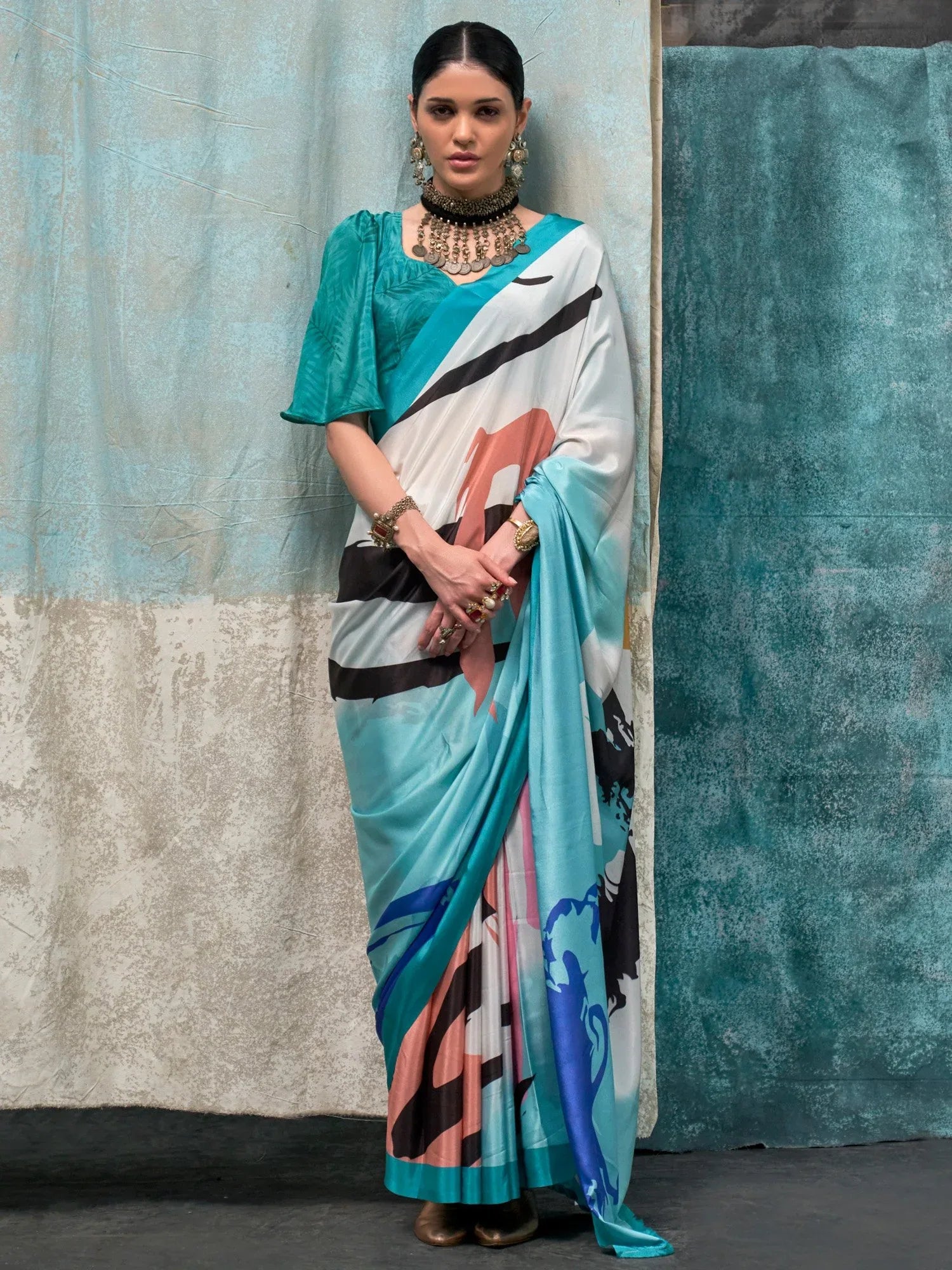 Light Blue Soft Crepe Silk Saree - The Dori Store