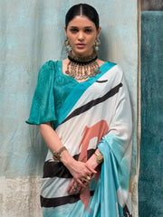 Light Blue Soft Crepe Silk Saree - The Dori Store
