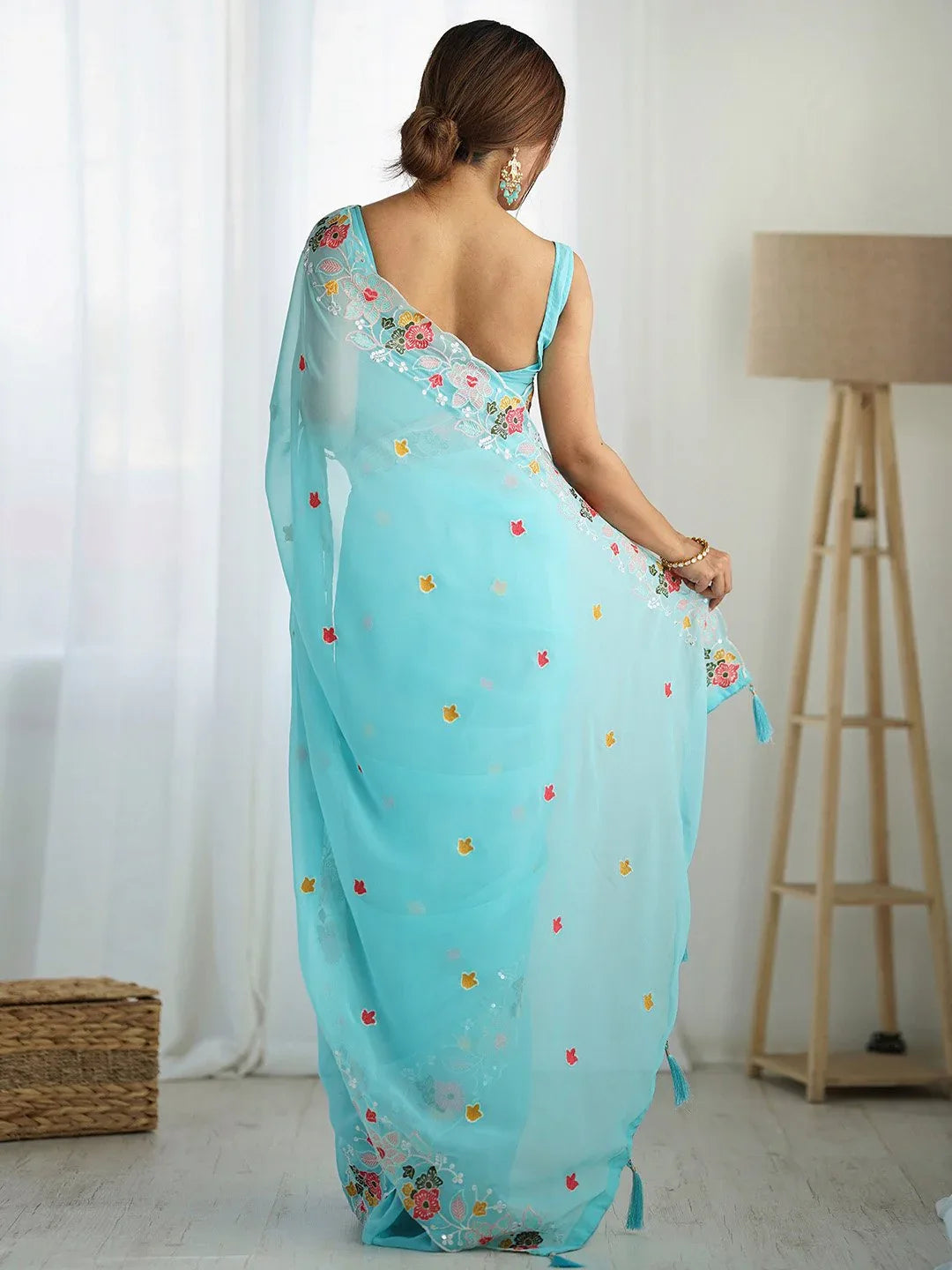 Light Party Wear Georgette Embellished Saree - The Dori Store