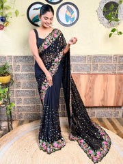 Black Black Party Wear Georgette Embellished Saree
