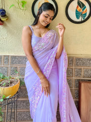 Lavender Designer Sequincs Georgette Saree - The Dori Store