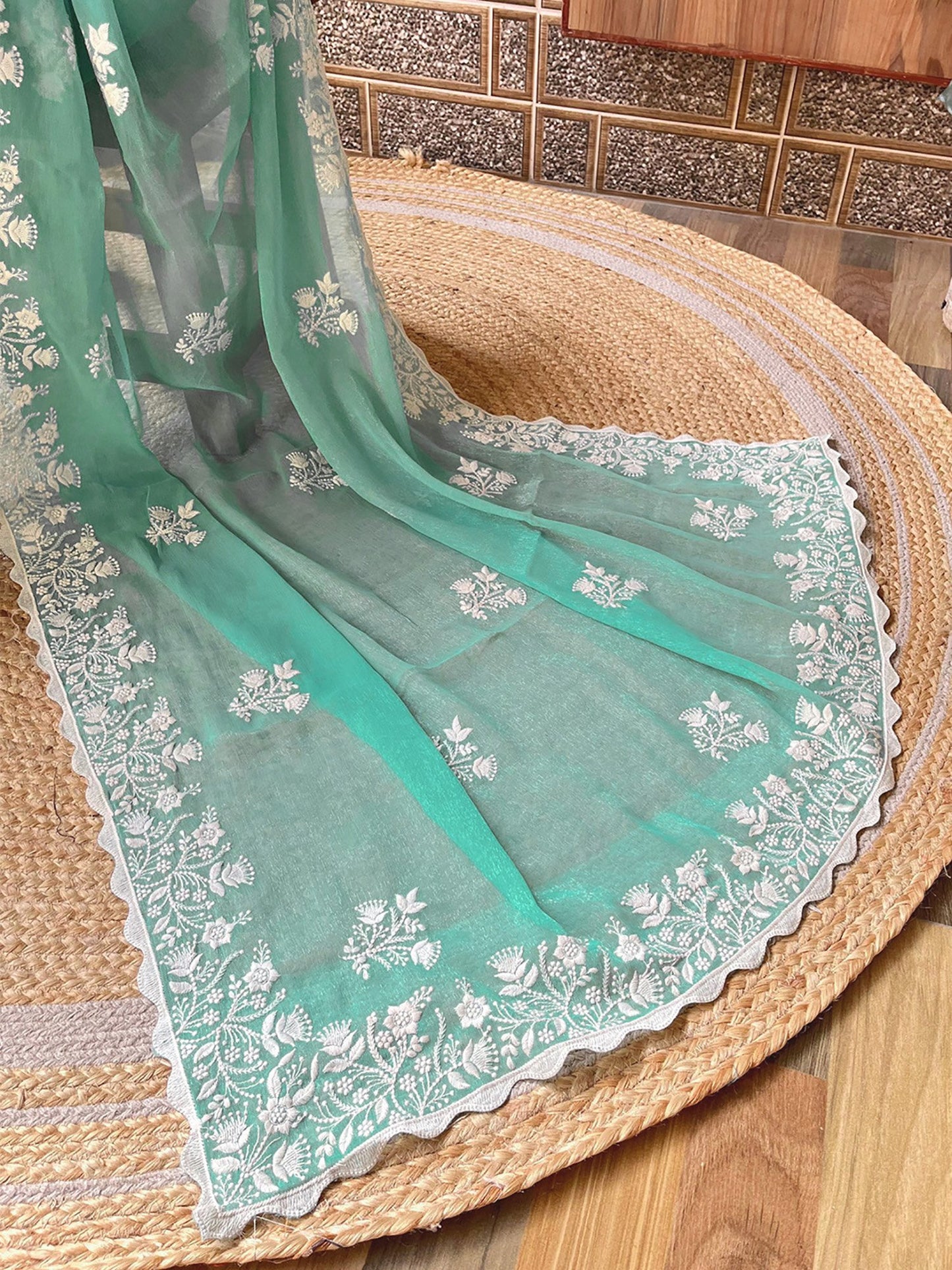 Turquoise Blue Designer Georgette Saree