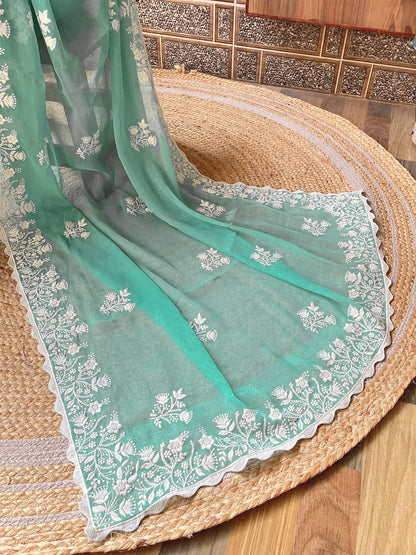 Turquoise Blue Designer Georgette Saree