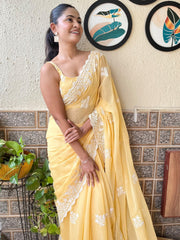 Yellow Party Wear Georgette Embroidered Saree
