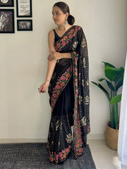 Black Party Wear Georgette Embellished Saree