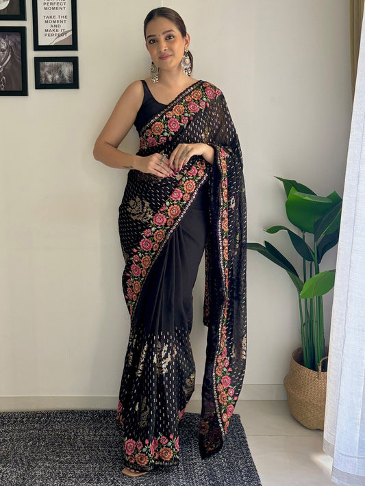 Black Black Party Wear Georgette Embellished Saree