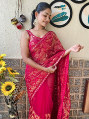 Pink Party Wear Net Embellished Saree