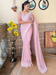 Mauve Party Wear Georgette Embellished Saree - The Dori Store