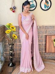 Mauve Party Wear Georgette Embellished Saree - The Dori Store